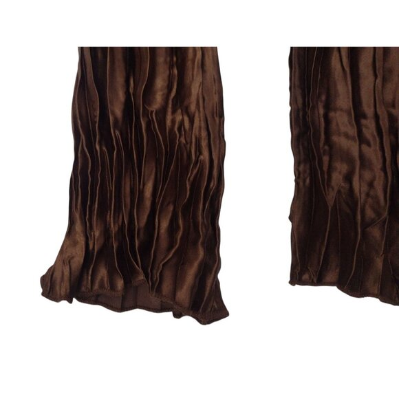 Toffee Apple Brown Satin Crinkle Ruffle Shirt XL Fairy Office Whimsigoth Regal - Picture 5 of 7